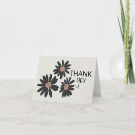 Tarjeta De Agradecimiento Patrón floral rosado negro Daisies