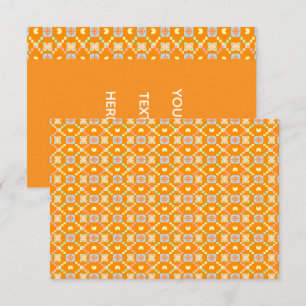 Tarjeta De Agradecimiento Patrón geométrico de píxeles pastel sobre naranja 