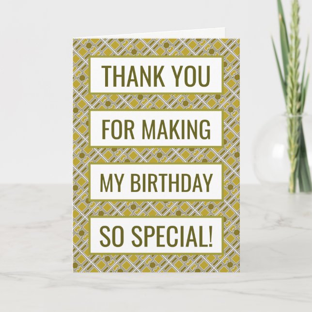 Tarjeta De Agradecimiento Patrón Geométrico Dorado, Cumpleaños Gracias (Anverso)