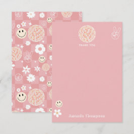 Tarjeta De Agradecimiento Patrón hippie retro rosado Groovy controlado
