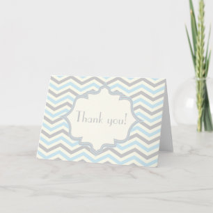 Tarjeta De Agradecimiento Patrón moderno de cheurón azul, gris, marfil
