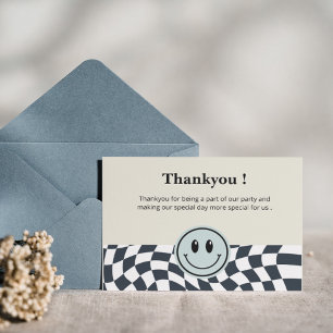 Tarjeta De Agradecimiento Patrón retro a cuadros en blanco y negro
