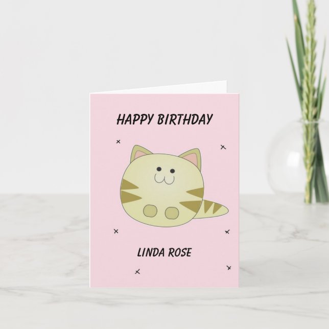 Tarjeta De Agradecimiento Patrón rosa de gato marrón lindo feliz cumpleaños (Anverso)