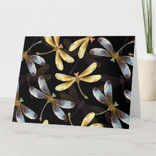 Tarjeta De Agradecimiento Patrón sin foco con Dragonflies dorados