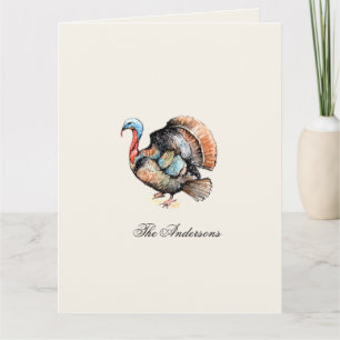 Tarjeta De Agradecimiento Pavo de Acción de Gracias al agua doblada