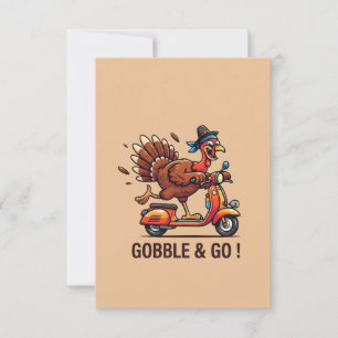 Tarjeta De Agradecimiento Pavo Divertido Montando Scooter Diseño de Acción d
