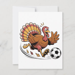 Tarjeta De Agradecimiento Pavo jugando fútbol Día de Acción de Gracias Amant