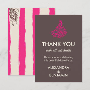Tarjeta De Agradecimiento Pavo Real Botánico de Boda Pink Couture