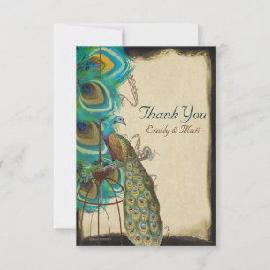 Tarjeta De Agradecimiento Pavo Real Musical Jaula de Pájaro Pluma Boda Graci