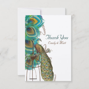 Tarjeta De Agradecimiento Pavo Real Musical Jaula de Pájaro Pluma Gracias