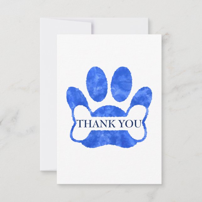 Tarjeta De Agradecimiento Paw De Perro Y Acuarela Azul Hueso Gracias (Anverso)
