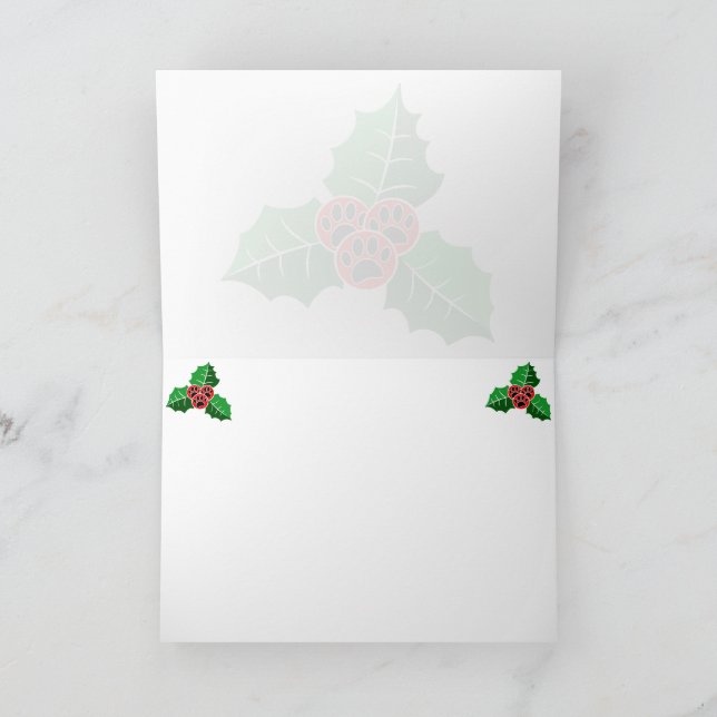 Tarjeta De Agradecimiento Paw Holly Leaves Christmas Blank Add Text (Interior)