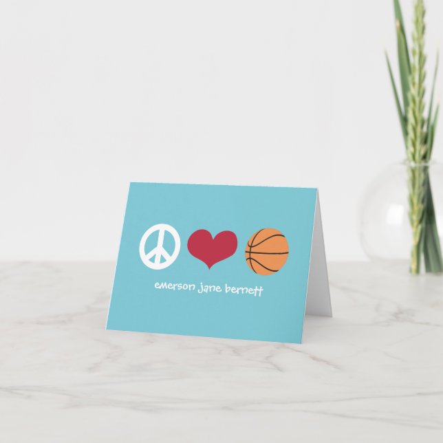 Tarjeta De Agradecimiento Paz, amor, aguamarina del baloncesto (Anverso)