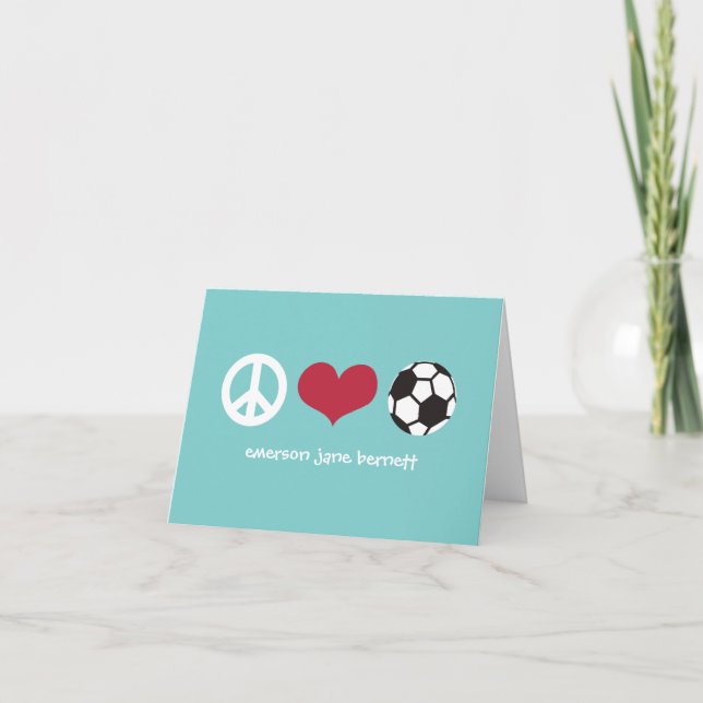 Tarjeta De Agradecimiento Paz, amor, aguamarina del fútbol (Anverso)