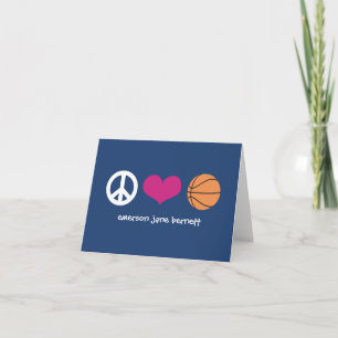 Tarjeta De Agradecimiento Paz, amor, azul del baloncesto