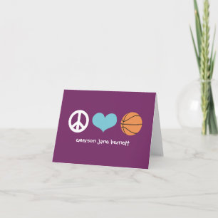 Tarjeta De Agradecimiento Paz, amor, púrpura del baloncesto