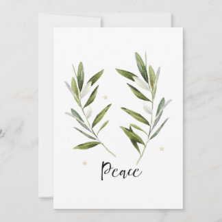 Tarjeta De Agradecimiento PAZ, hoja de oliva, Navidades, vacaciones, acuarel