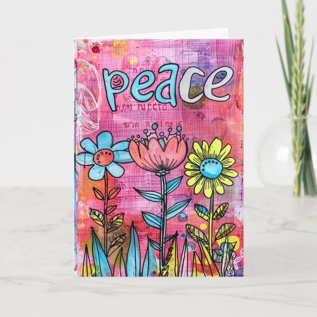 Tarjeta De Agradecimiento *~**~ PEACE Doodle Art Colorous Whimsical Flower (Anverso)