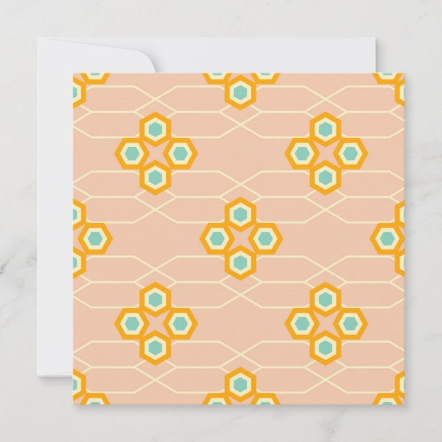 Tarjeta De Agradecimiento Peach background hexagonal floral pattern  (Anverso)