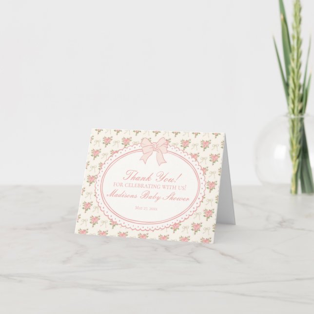 Tarjeta De Agradecimiento Peach & Beige Vintage Fancy Floral Thank You Card  (Anverso)