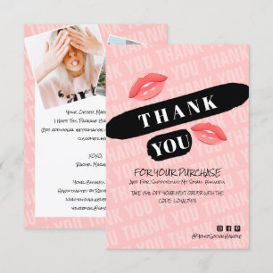 Tarjeta De Agradecimiento Peach Black Brushstrot Kiss Photo Order Gracias