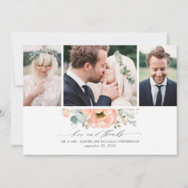 Tarjeta De Agradecimiento Peach Floral Boda 3 Fotos