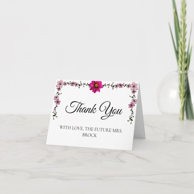 Tarjeta de agradecimiento Peach Floral Future Mrs (Anverso)