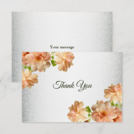 Tarjeta De Agradecimiento Peach Floral Silver Glitter Modern Wedding Party