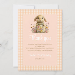 Tarjeta De Agradecimiento Peach Gingham Bunny 1st Birthday Note
