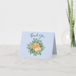 Tarjeta De Agradecimiento Peach Light Blue Peony y Floral Rosa Gracias