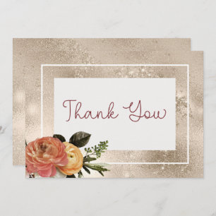 Tarjeta De Agradecimiento Peach Mimosa Blooms Gold Floral Boda