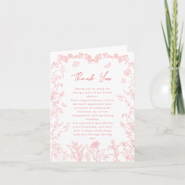 Tarjeta De Agradecimiento Peach Peach Pink Garden Chinoiserie Bridal Shower (Anverso)