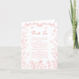 Tarjeta De Agradecimiento Peach Peach Pink Garden Chinoiserie Bridal Shower