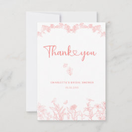 Tarjeta De Agradecimiento Peach Peach Pink Garden Chinoiserie Bridal Shower