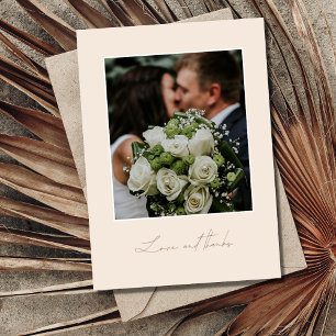 Tarjeta De Agradecimiento Peach simple y Gold Love and Gracias Photo