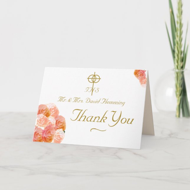 Tarjeta De Agradecimiento Peach Terracotta Rosa Boda católica (Anverso)
