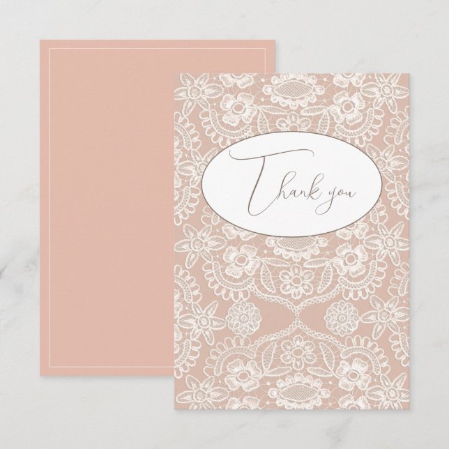 Tarjeta de agradecimiento Peach Vintage Lace Flat (Anverso / Reverso)