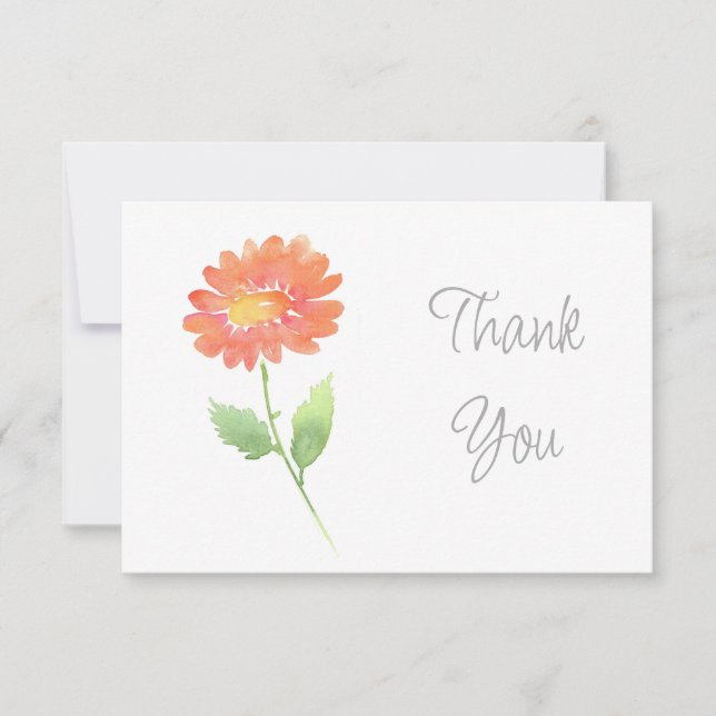 Tarjeta De Agradecimiento Peach Watercolor Daisy (Anverso)