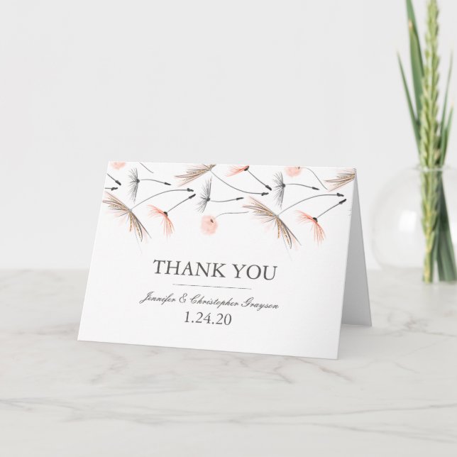 Tarjeta De Agradecimiento Peach Watercolor Dandelion Boda Gracias (Anverso)