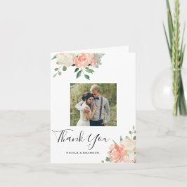 Tarjeta De Agradecimiento Peach Watercolor Floral Boda Foto Gracias