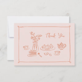 Tarjeta De Agradecimiento Peach Whimsical Doodle Ducha Bridal De Mano