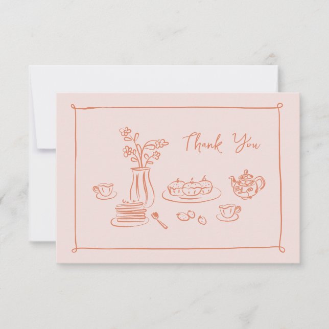 Tarjeta De Agradecimiento Peach Whimsical Doodle Ducha Bridal De Mano (Anverso)