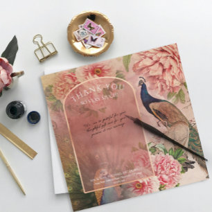 Tarjeta De Agradecimiento Peacock Arch Rubor Pink Peony Flower Gracias