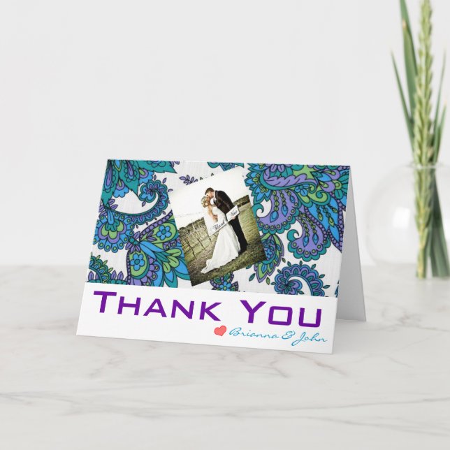 Tarjeta De Agradecimiento Peacock Damask THANK YOU Card (Anverso)