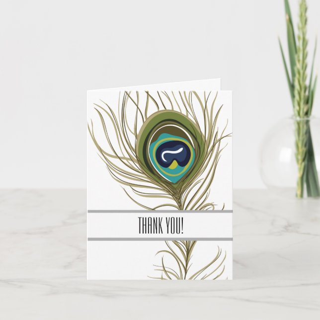Tarjeta De Agradecimiento Peacock Feather Gracias (Anverso)