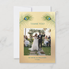 Tarjeta De Agradecimiento Peacock Feather Photo Wedding Thank You Card