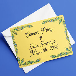 Tarjeta De Agradecimiento Peacock Feathers Boda Amarillo