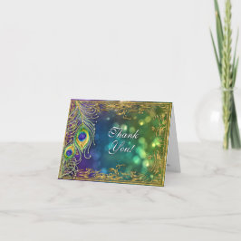 Tarjeta De Agradecimiento Peacock Jewel Feathers Vintage Sparkle Gracias