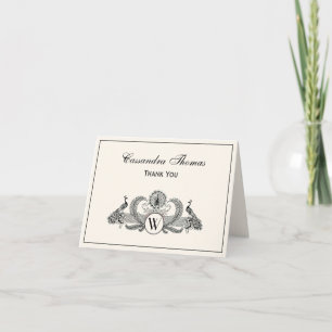Tarjeta De Agradecimiento Peacocks vintage Monograma Ivory BG