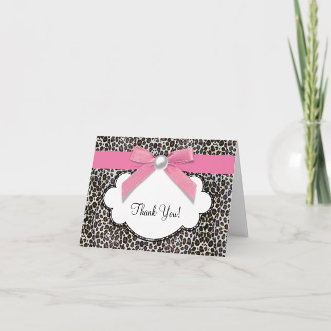 Tarjeta De Agradecimiento Pearl Pink Leopard Gracias Cartas (Anverso)